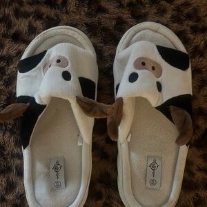 Playful Cow White and Black Slippers